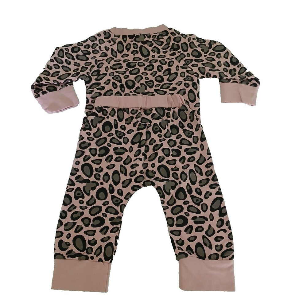Girls 100% Cotton Leopard Pink 2-Piece Long Sleeve Outfit Side Slits Cute - Picture 5 of 6